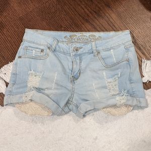 Papaya Lace Pocket Denim Shorts